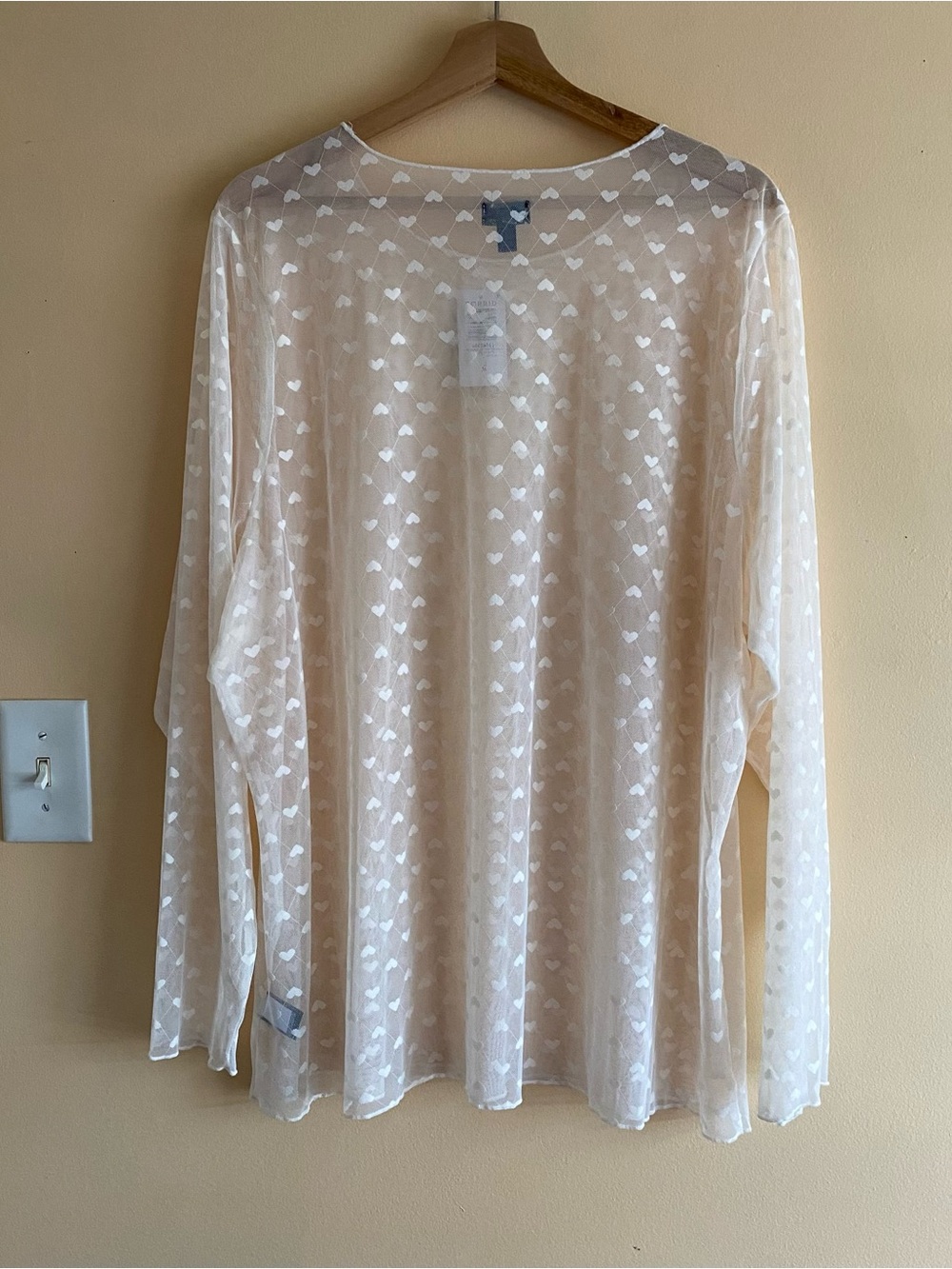Torrid Sheer Heart Mesh Crew Neck Long Sleeve Top 4X Cream Festival 2025 NEW - Picture 3 of 14